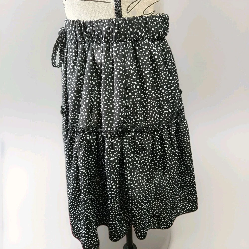 Fashion Tiered Skirt A line High Waist Black Polka Dot Preppy Academia‎ College